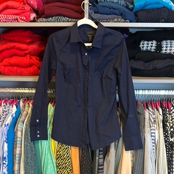 J Crew navy perfect stretch long sleeve button down shirt size XS - Picture 1 of 3